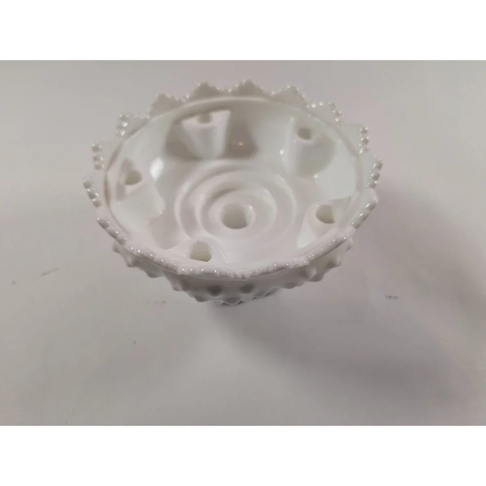 Vintage Fenton Hobnail Milk Glass 6 Candle Holder Bowl Centerpiece 6.25